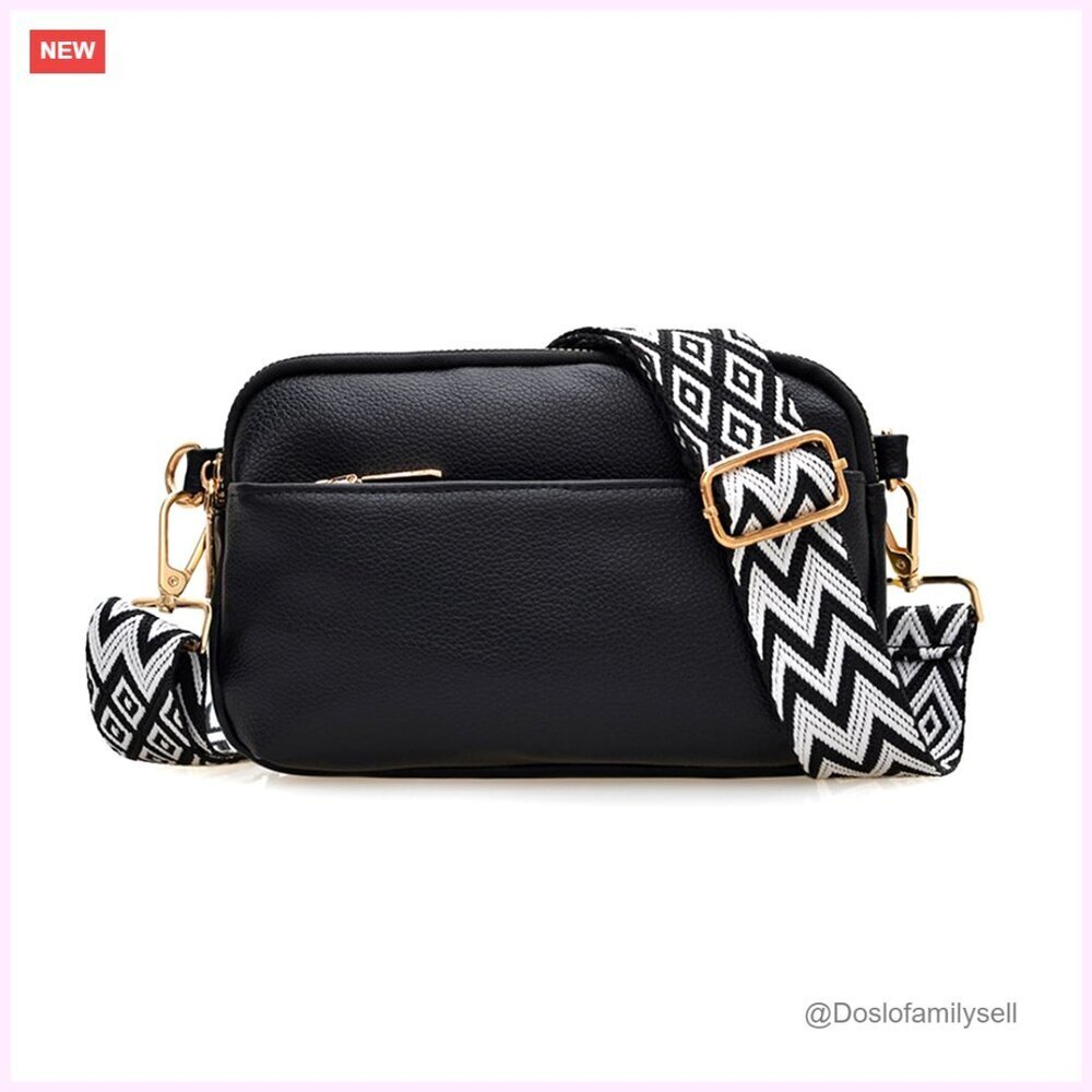 Small Vegan Leather Crossbody Bag with Adjustable Strap, 3 Zipper Pockets